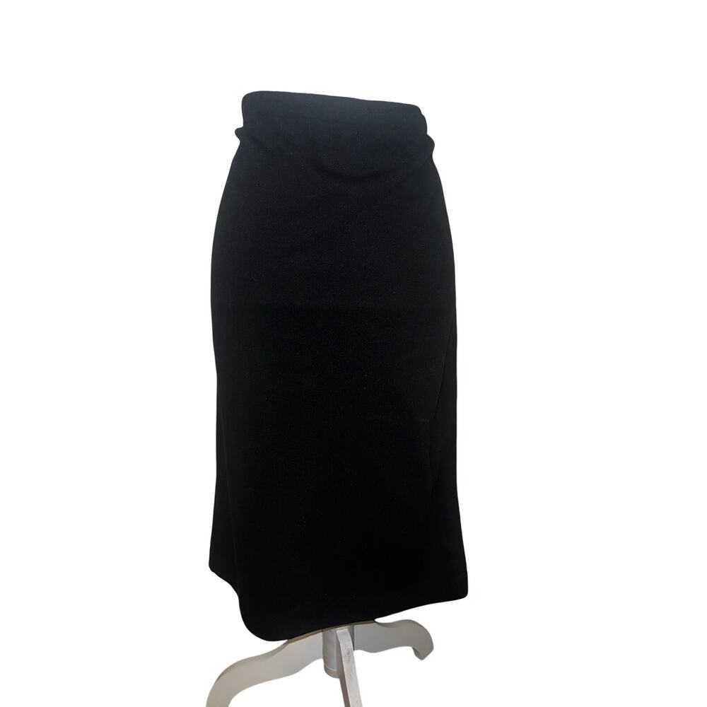 Vintage Black Knee-Length Pencil Skirt Classic Stretch Waist Back Slit Size 10